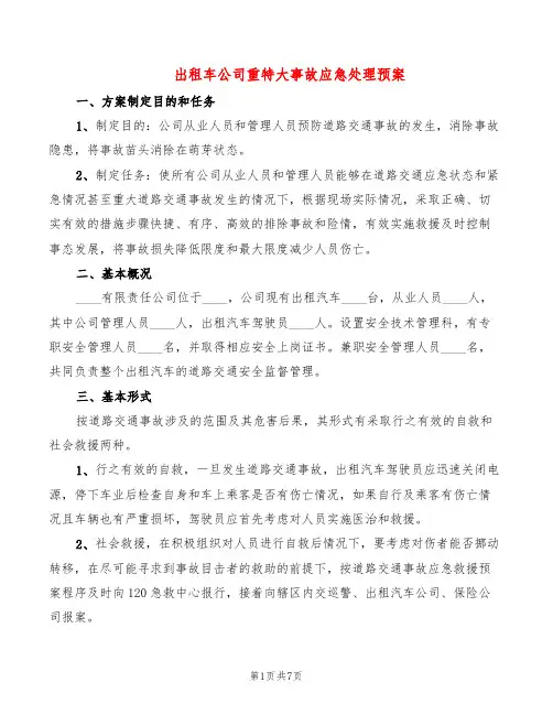 出租车公司重特大事故应急处理预案(4篇)