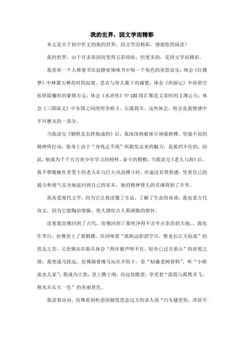 我的世界,因文学而精彩_初中作文