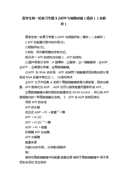 高考生物一轮复习专题3.2ATP与细胞呼吸（精讲）（含解析）