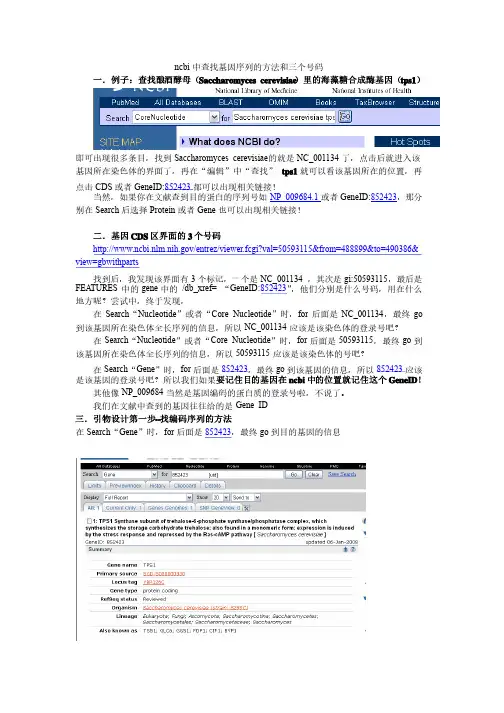 ncbi中查找基因序列的方法和三个登录号