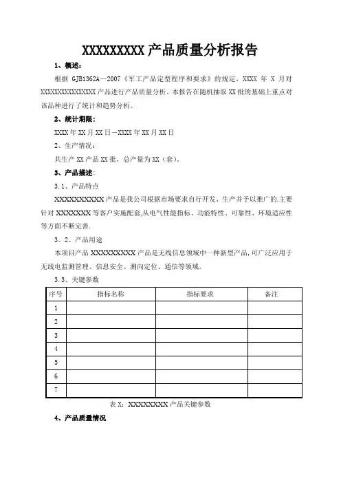 产品质量分析报告(模板)