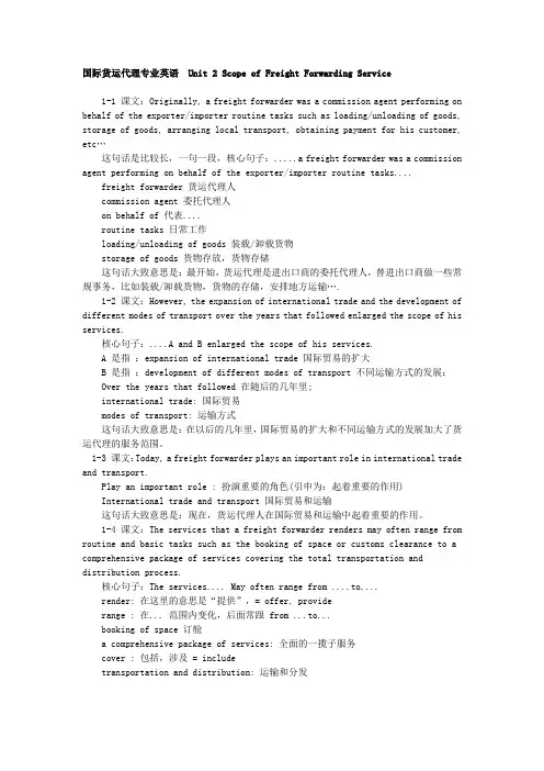 国际货代英语完整讲义 Unit 2 Scope of Freight Forwarding Service