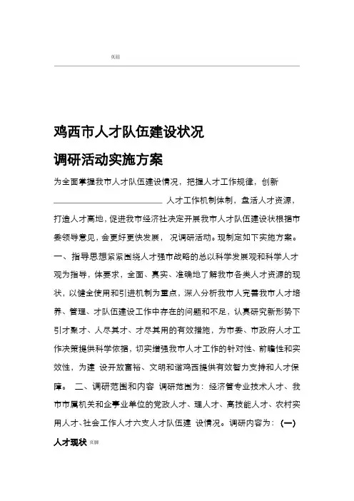 人才队伍建设调研方案