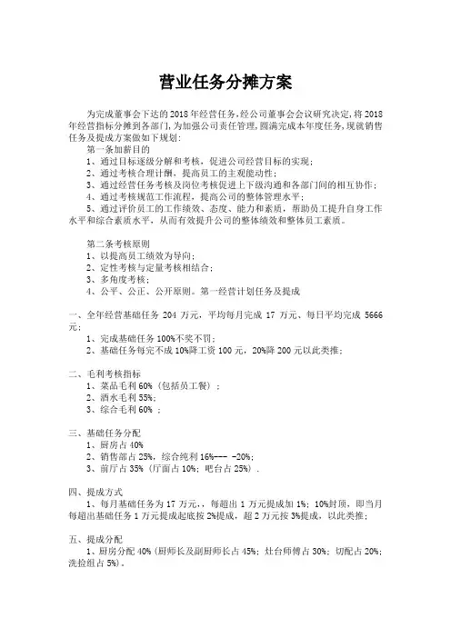 营业任务分摊方案