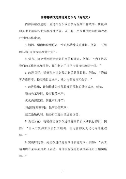 内部持续改进的计划怎么写