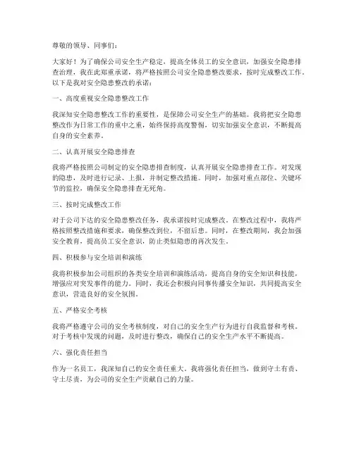 安全隐患按时整改承诺书