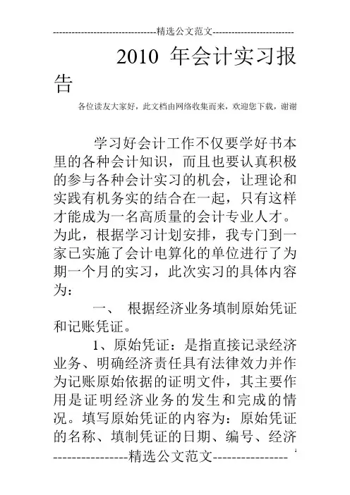 2010年会计实习报告