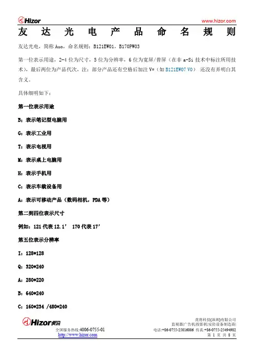 友达奇美液晶屏命名规则