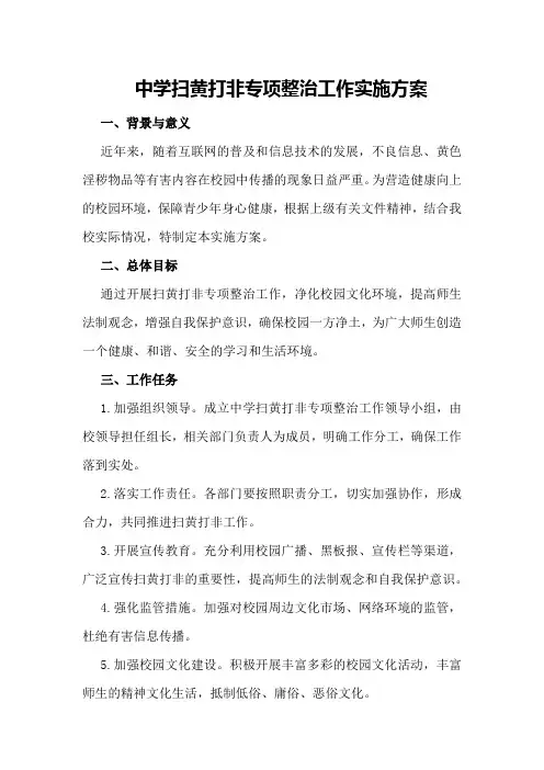 中学扫黄打非专项整治工作实施方案