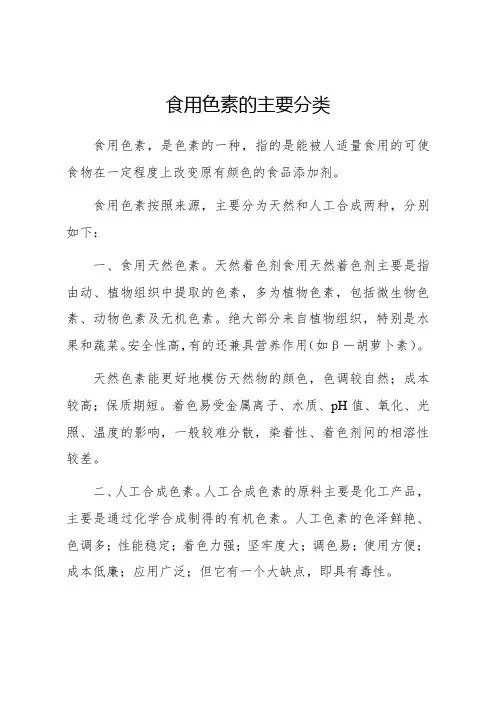 食用色素的主要分类