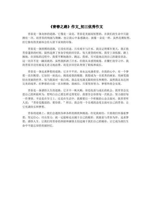 《青春之路》作文_初三优秀作文