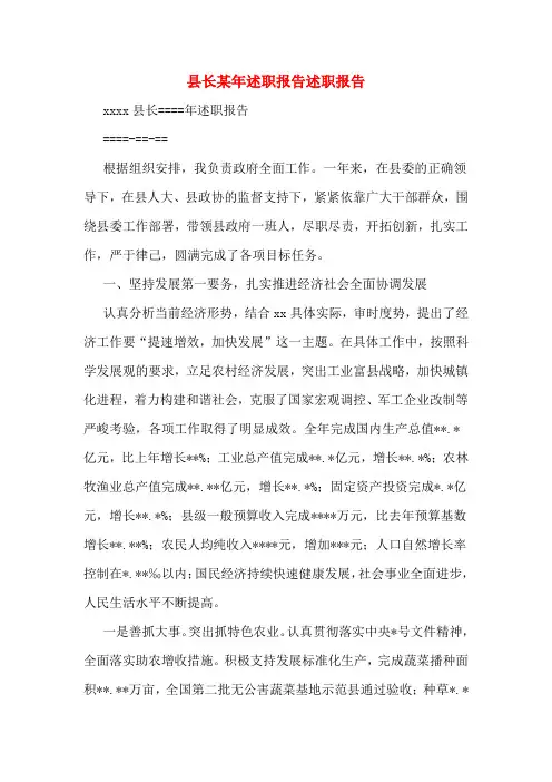 县长某年述职报告述职报告