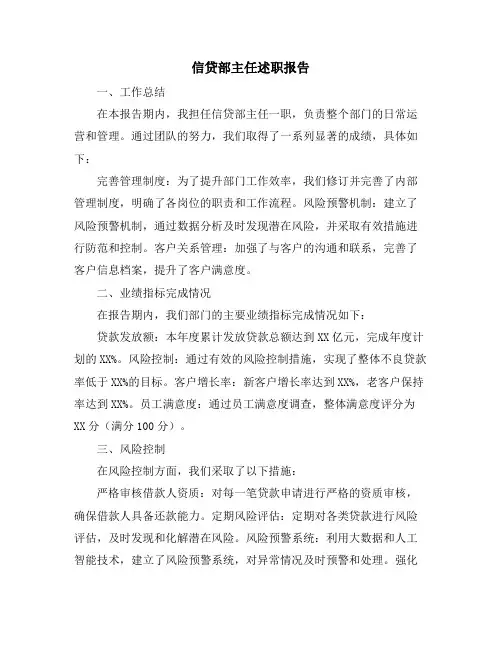 信贷部主任述职报告