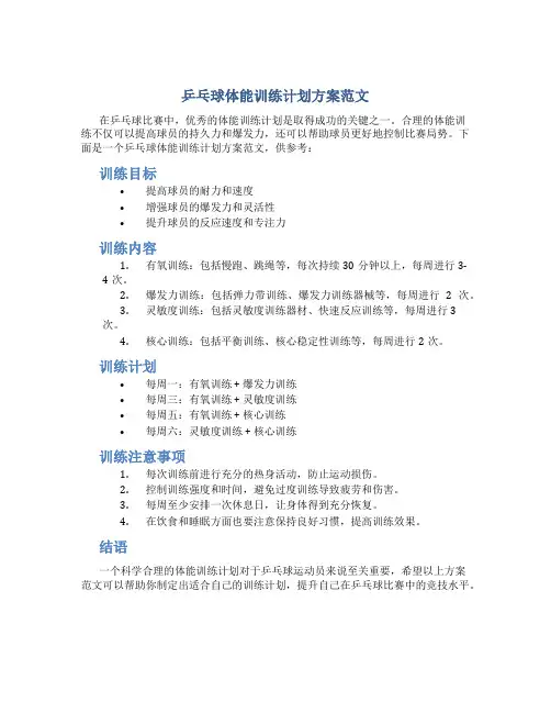 乒乓球体能训练计划方案范文怎么写