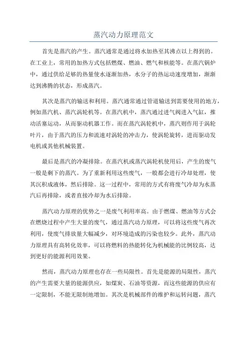 蒸汽动力原理范文