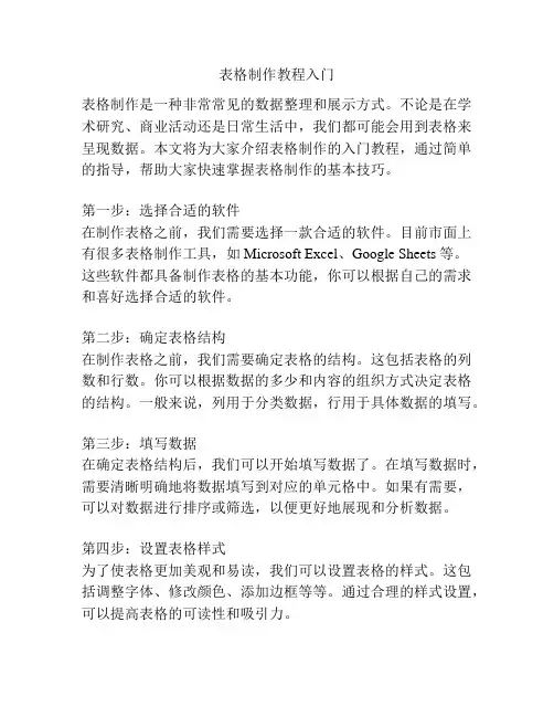 表格制作教程入门