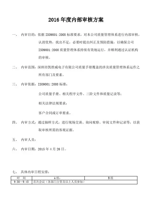 内部审核计划
