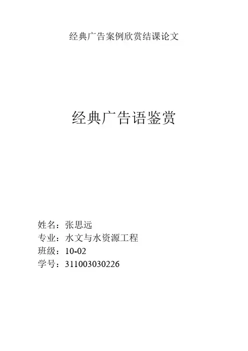 经典广告案例欣赏结课论文