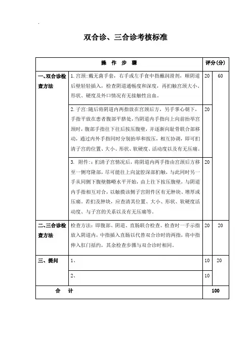 双合诊、三合诊考核标准