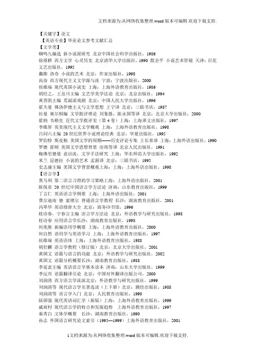 【论文】英语专业毕业论文参考文献汇总