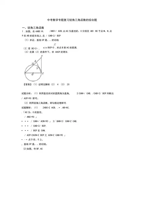 中考数学专题复习锐角三角函数的综合题