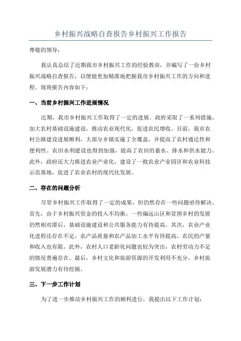 乡村振兴战略自查报告乡村振兴工作报告