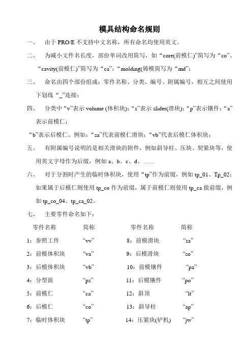 模具结构命名规则