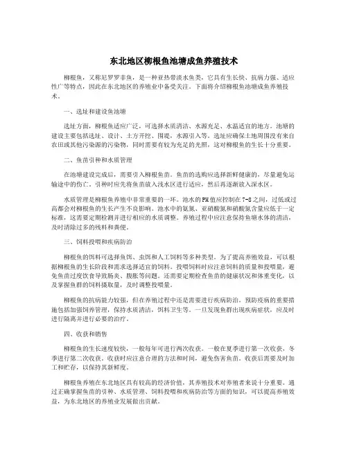 东北地区柳根鱼池塘成鱼养殖技术