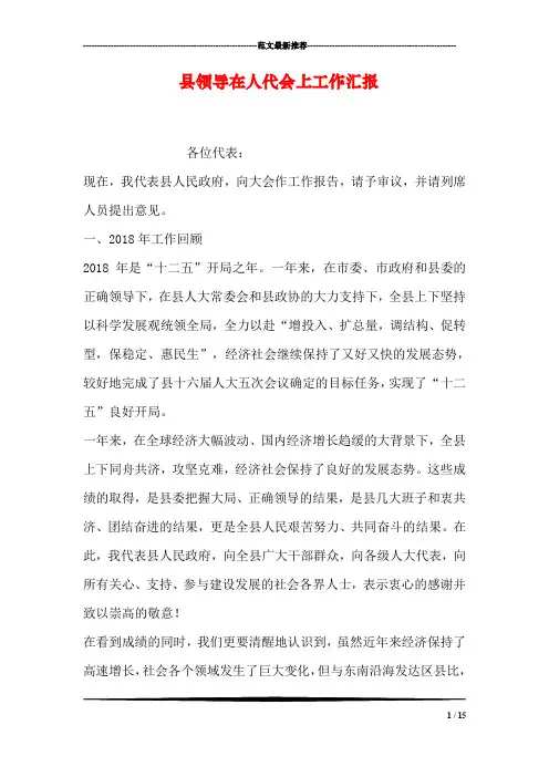 县领导在人代会上工作汇报