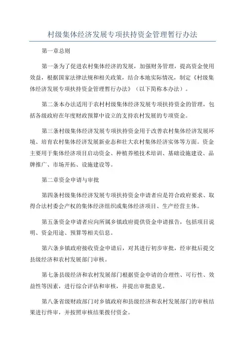 村级集体经济发展专项扶持资金管理暂行办法