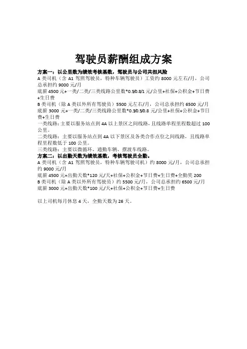 驾驶员薪酬组成方案