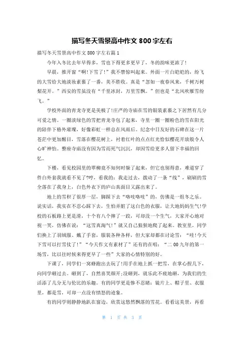 描写冬天雪景高中作文800字左右