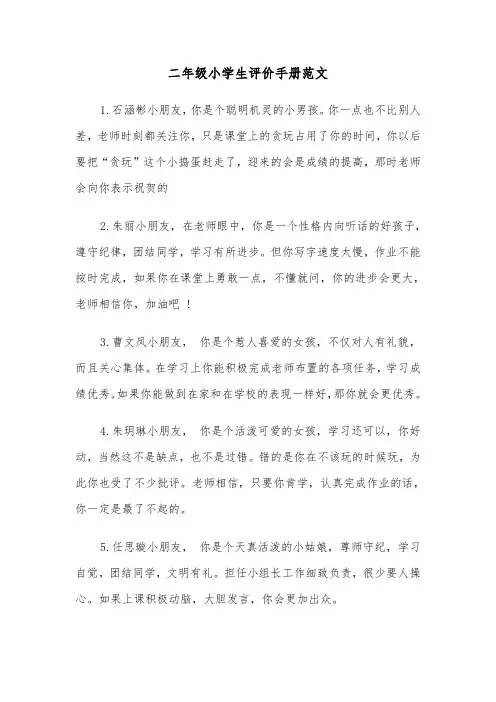 二年级小学生评价手册范文（2篇）