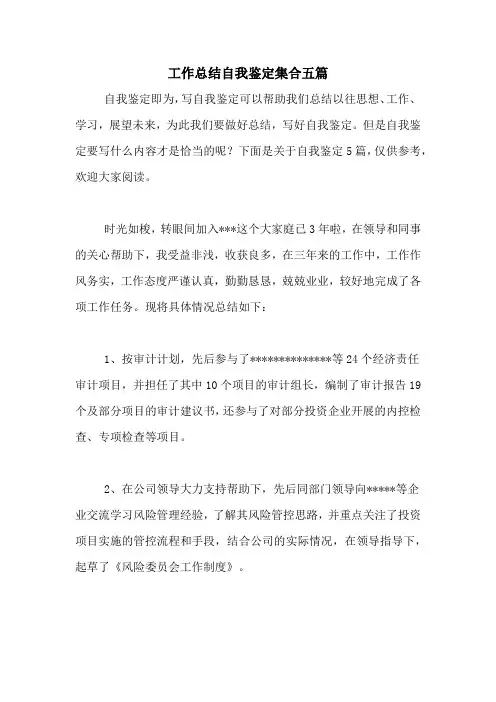 2020年工作总结自我鉴定集合五篇
