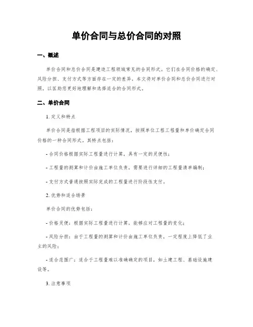 单价合同与总价合同的对比