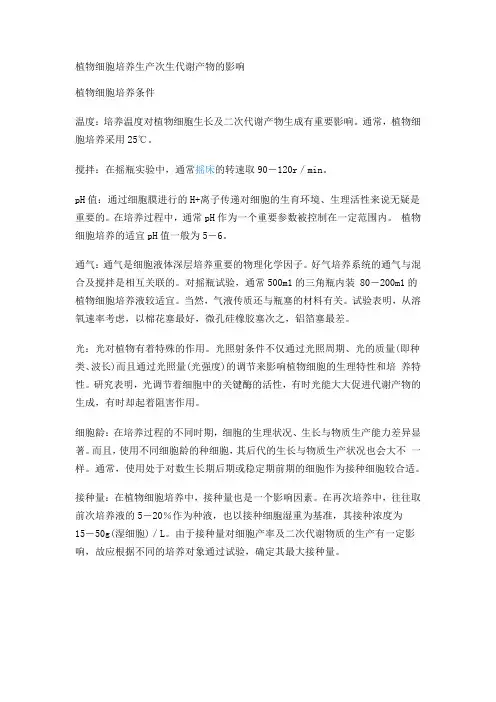 植物细胞培养生产次生代谢产物的影响