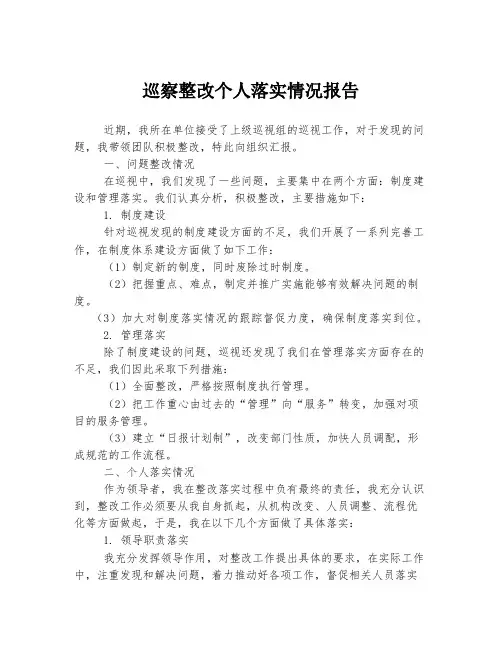 巡察整改个人落实情况报告