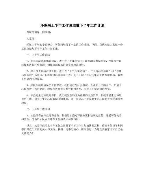 环保局上半年工作总结暨下半年工作计划
