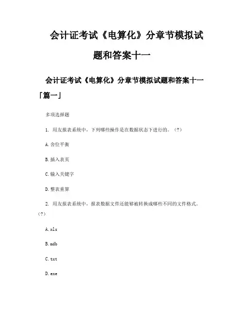 会计证考试《电算化》分章节模拟试题和答案十一