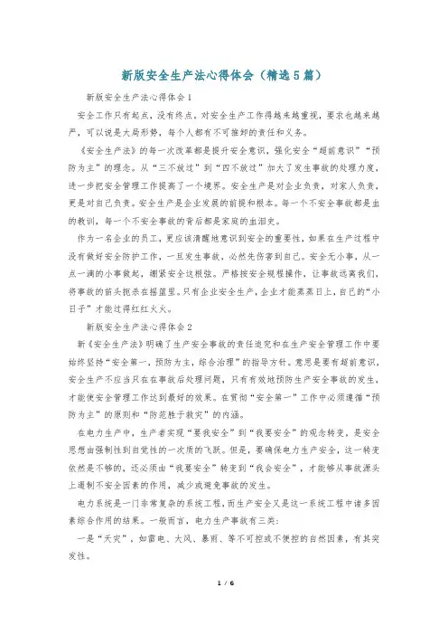新版安全生产法心得体会(精选5篇)