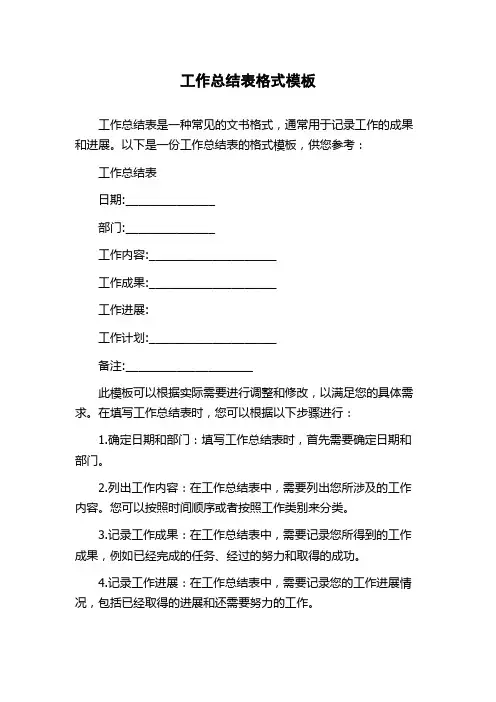 工作总结表格式模板