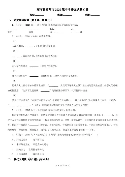 湖南省衡阳市2020版中考语文试卷C卷