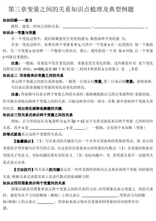 北师大版七年级下册数学变量间的关系知识点梳理及典型例题