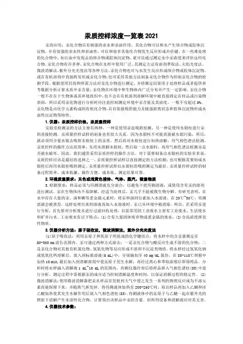 汞质控样浓度一览表2021