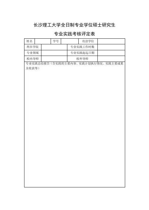 长沙理工大学全日制专业学位硕士研究生专业实践考核评定表
