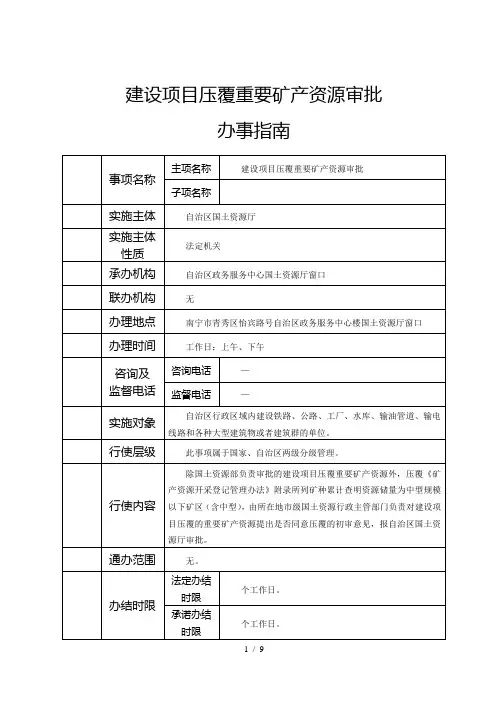 建设项目压覆重要矿产资源审批