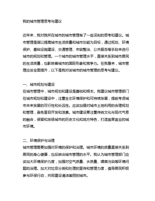 你对该城市的城市管理的思考与建议