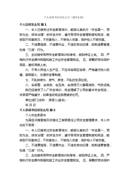 个人承诺书应该怎么写（通用6篇）