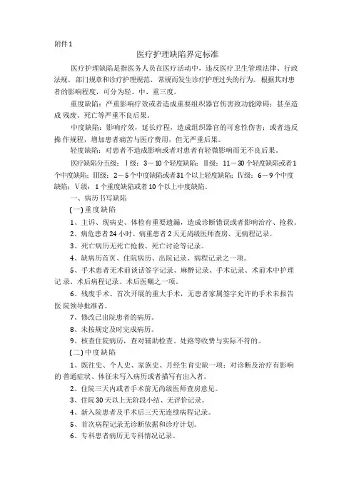 医疗护理缺陷界定标准