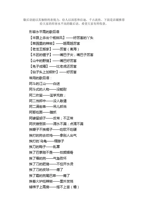 形容水平高的歇后语